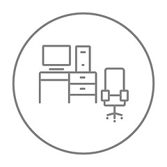 Image showing Computer set with table and chair line icon.