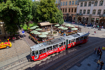 Image showing Old  tram is in the historic center of Lviv.