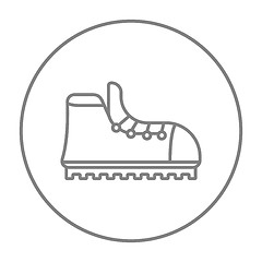 Image showing Hiking boot with crampons line icon.