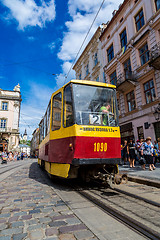 Image showing Old  tram is in the historic center of Lviv.