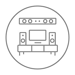 Image showing TV flat screen and home theater line icon.