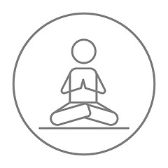 Image showing Man meditating in lotus pose line icon.