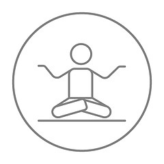 Image showing Man meditating in lotus pose line icon.