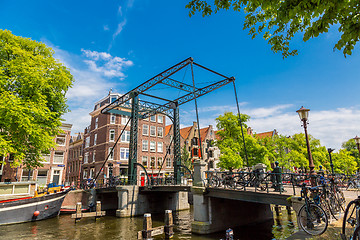 Image showing Canal and bridge in Amsterdam