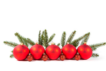 Image showing red Christmas balls and fir branch