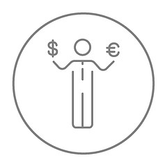 Image showing Businessman holding Euro and US dollar line icon.