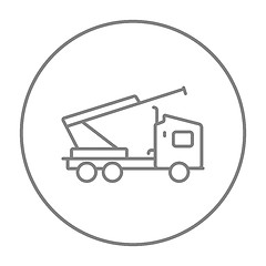 Image showing Machine with a crane and cradles line icon.
