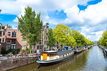 Image showing Amsterdam canals and  boats, Holland, Netherlands.