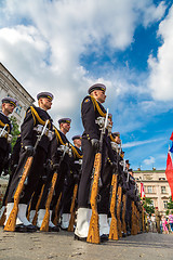 Image showing Ssoldiers in a historical  part of Krakow