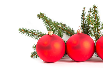 Image showing red Christmas balls and fir branch