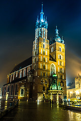 Image showing Poland, Krakow. Market Square at night.