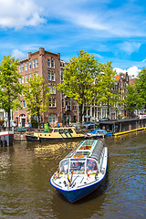 Image showing Amsterdam canals and  boats, Holland, Netherlands.