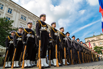 Image showing Ssoldiers in a historical  part of Krakow