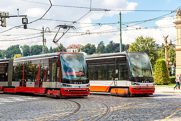 Image showing Tram at old street in Prague