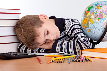 Image showing Tired schoolboy