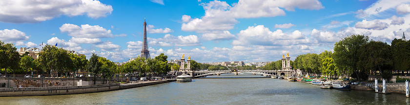 Image showing Eiffel Tower and bridge Alexandre III