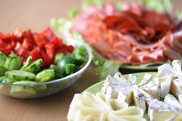 Image showing salami and vegetable background