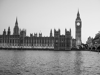 Image showing Black and white Houses of Parliament in London