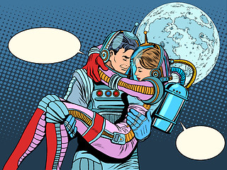 Image showing Couple astronauts love man woman