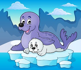 Image showing Happy seal with pup theme 2