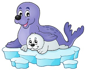 Image showing Happy seal with pup theme 1