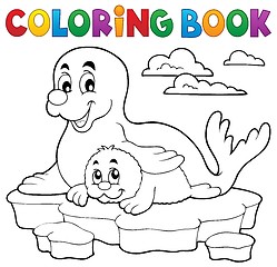 Image showing Coloring book happy seal with pup