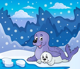 Image showing Happy seal with pup theme 3