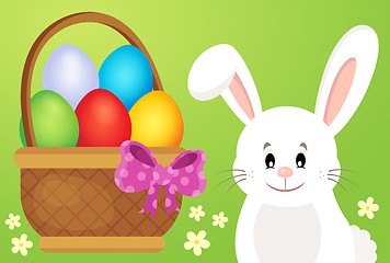 Image showing Basket with eggs and Easter bunny 1