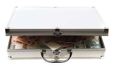 Image showing czech money in the aluminum suitcase