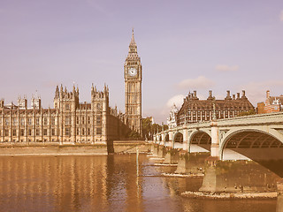 Image showing Westminster Bridge and Houses of Parliament in London vintage