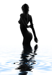 Image showing monochrome silhouette image of naked girl in water