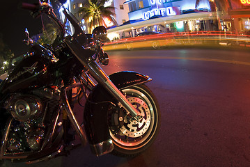 Image showing motorcycle south beach night scene