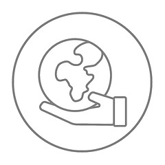Image showing Hand holding the Earth line icon.