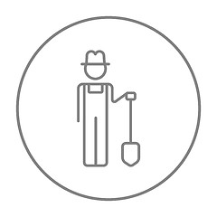 Image showing Farmer with shovel line icon.