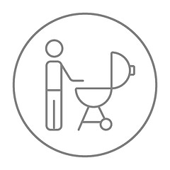 Image showing Man at barbecue grill line icon.