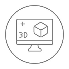 Image showing Computer monitor with 3D box line icon.