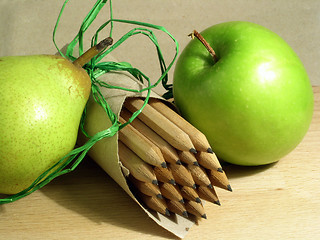 Image showing pencils & fruits