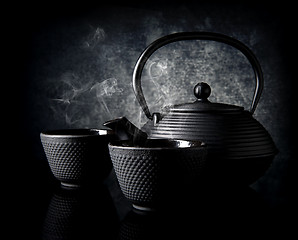 Image showing Teapot with cups