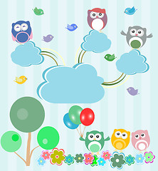 Image showing Birds and owls in spring forest. Vector set