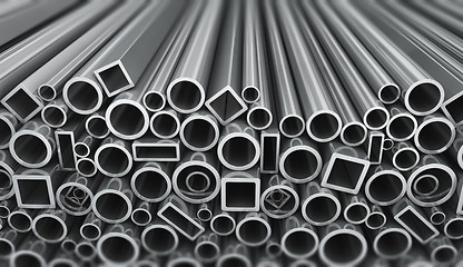 Image showing Stack of steel pipes