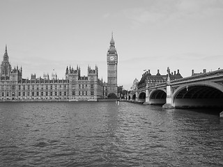 Image showing Black and white Houses of Parliament in London