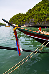 Image showing   asia  the koh phangan bay isle white  beach    rocks  boat   