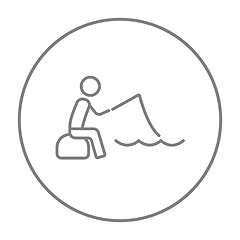 Image showing Fisherman sitting with rod line icon.