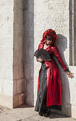 Image showing Disguised Woman with a Fan - Venice Carnival 2012