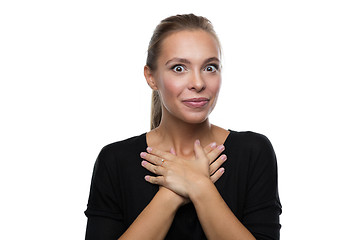 Image showing Portrait of surprised woman on white background