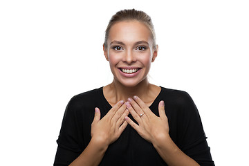 Image showing Portrait of surprised woman on white background