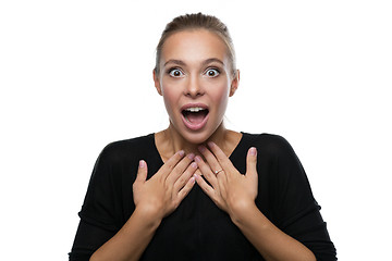 Image showing Portrait of surprised woman on white background