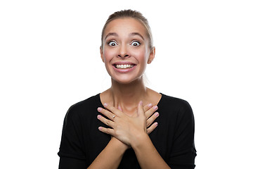 Image showing Portrait of surprised woman on white background