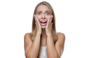 Image showing Portrait of surprised woman on white background