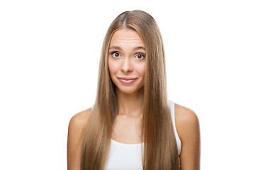 Image showing Portrait of beautiful woman on white background